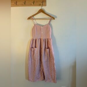 Striped Pink Midi Sundress with Front Buttons